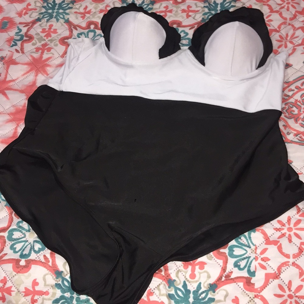 Black and white one piece bathing suit